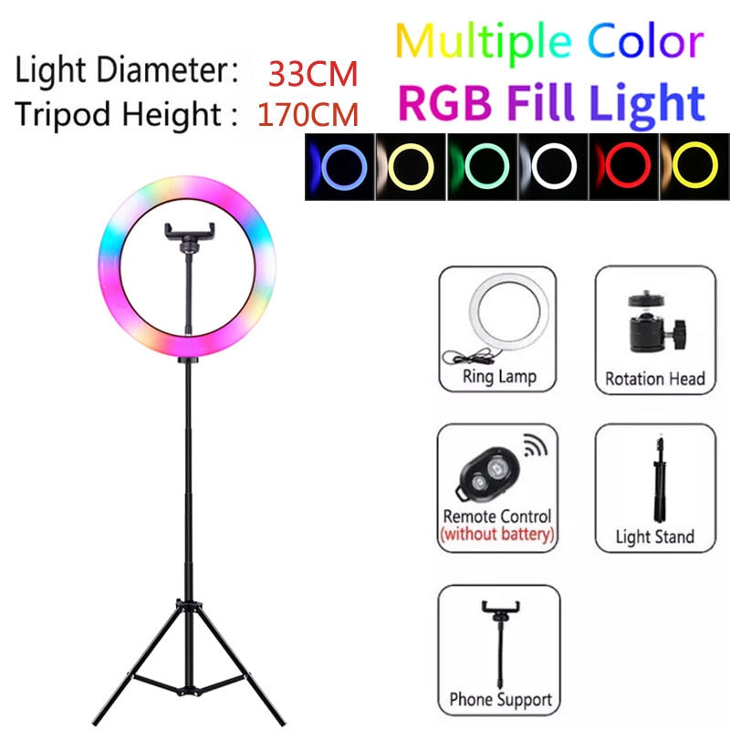 Video Lights RGB Selfie LED Ring Light Dimmable Ring Lamp With Stand Tripods Rim Of Light For TIKTOK Youtube Makeup ringlight