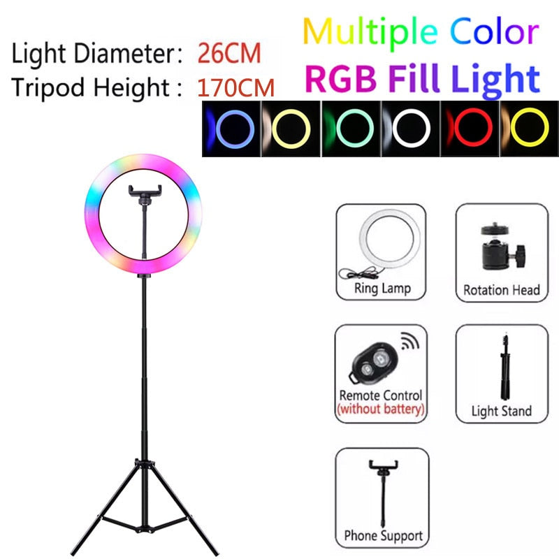 Video Lights RGB Selfie LED Ring Light Dimmable Ring Lamp With Stand Tripods Rim Of Light For TIKTOK Youtube Makeup ringlight