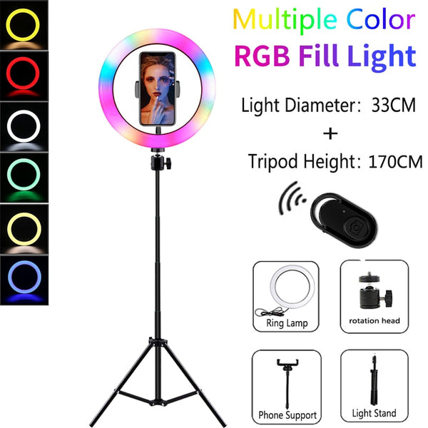 Video Lights RGB Selfie LED Ring Light Dimmable Ring Lamp With Stand Tripods Rim Of Light For TIKTOK Youtube Makeup ringlight