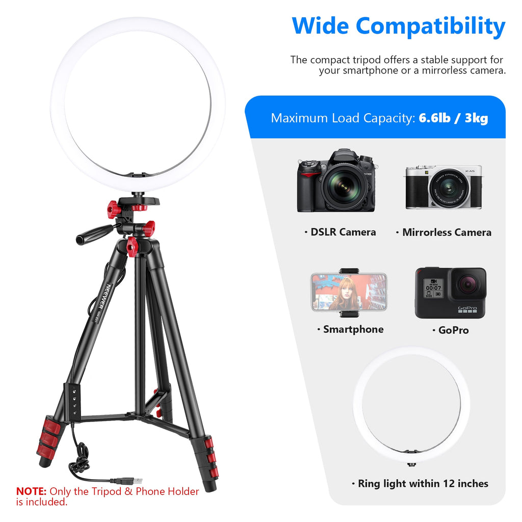 Tripod Kit, 54-Inch Travel Tripod with Phone